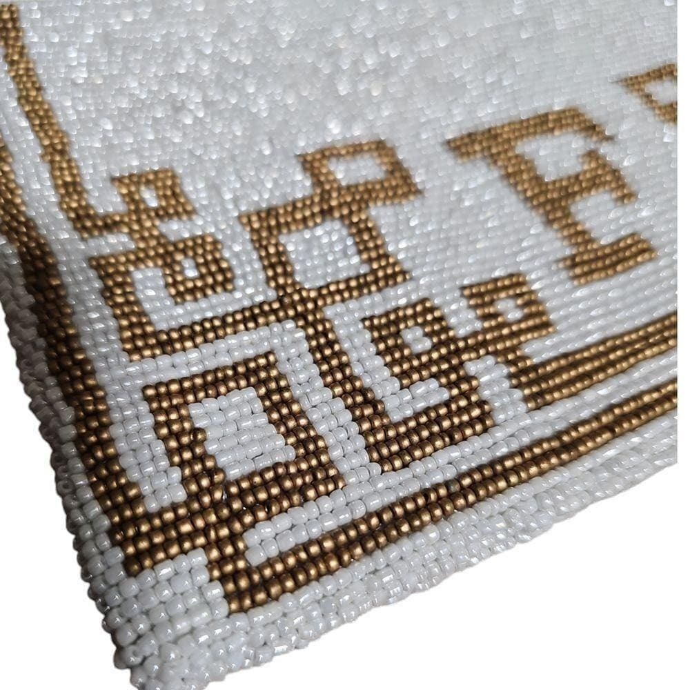 Vintage Moyna Beaded Geometric Pattern Clutch Handbag White Gold Evening Purse